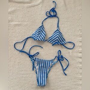 Shein Terry Towel Fabric Striped Tie-Side Bikini Top and Bottom Set